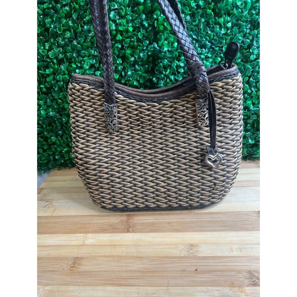 BRIGHTON Woven Tote Bag Set Braided Leather Handle Handbag Purse Straw Boho
